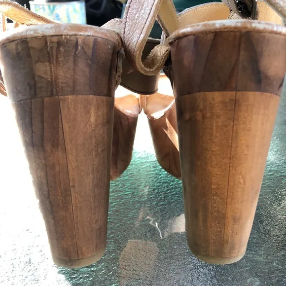 BED STU Tan Brown Cream Washed Clog Heeled Strapped Open Toe Sandals