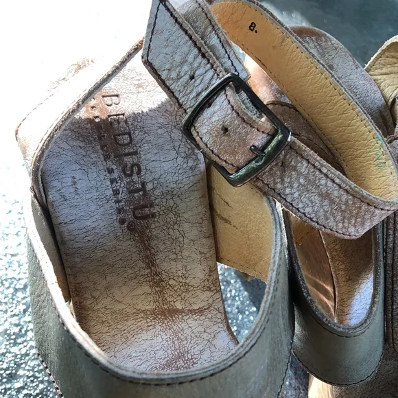 BED STU Tan Brown Cream Washed Clog Heeled Strapped Open Toe Sandals