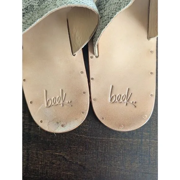 Beek Finch Snake Skin Handmade Leather Toe Ring Slide Sandals - Size 8