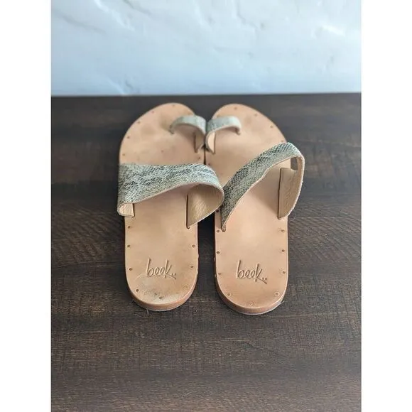 Beek Finch Snake Skin Handmade Leather Toe Ring Slide Sandals - Size 8