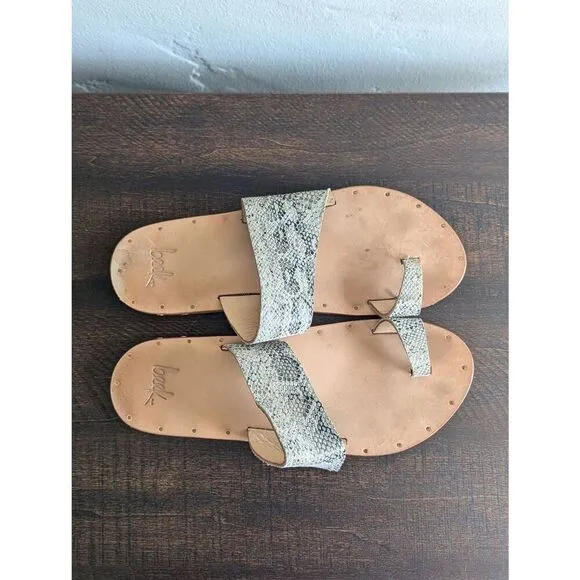 Beek Finch Snake Skin Handmade Leather Toe Ring Slide Sandals - Size 8