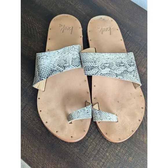 Beek Finch Snake Skin Handmade Leather Toe Ring Slide Sandals - Size 8