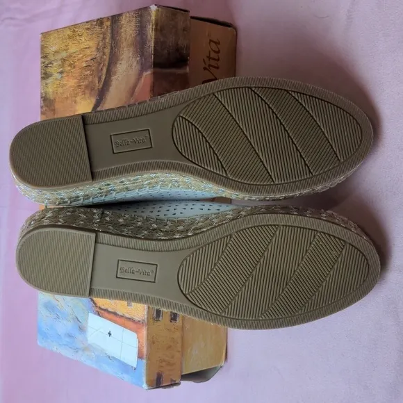 Bella Vita White Leather Channing Cap Toe Metallic Detail Espadrilles size 9 N