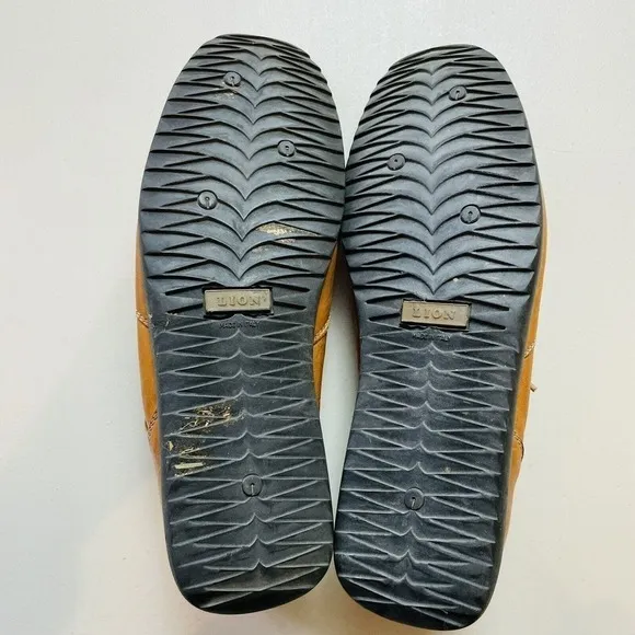 Benesserie Lion Driving Loafers Shoes Mens 12 Honey Brown Leather Vero Cuoio