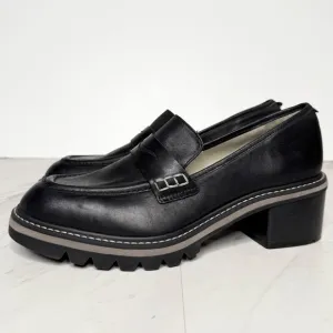 Bernardo Selma Black Leather Heeled Penny Loafer 8M