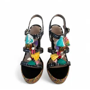 Betsey Johnson Marcy Embellished Espadrille Platform Block Heel Sandals Size 6M