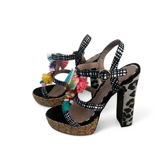 Betsey Johnson Marcy Embellished Espadrille Platform Block Heel Sandals Size 6M