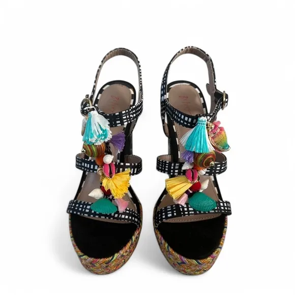 Betsey Johnson Marcy Embellished Espadrille Platform Block Heel Sandals Size 6M
