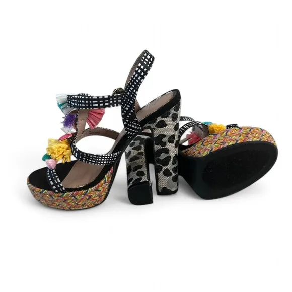 Betsey Johnson Marcy Embellished Espadrille Platform Block Heel Sandals Size 6M