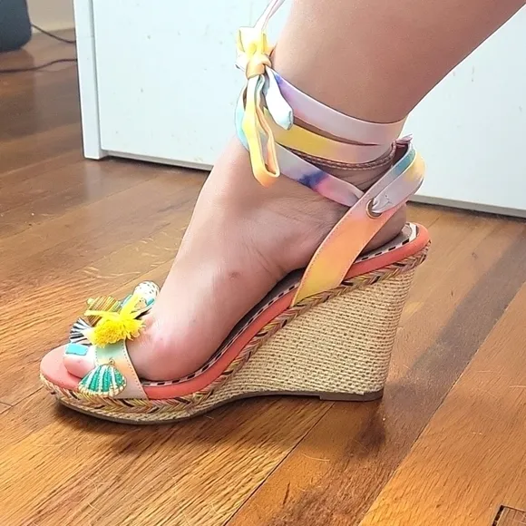 Betsey Johnson Womens Izzi Multi Open Toe Embellished Wedge Sandals-Size 8.5