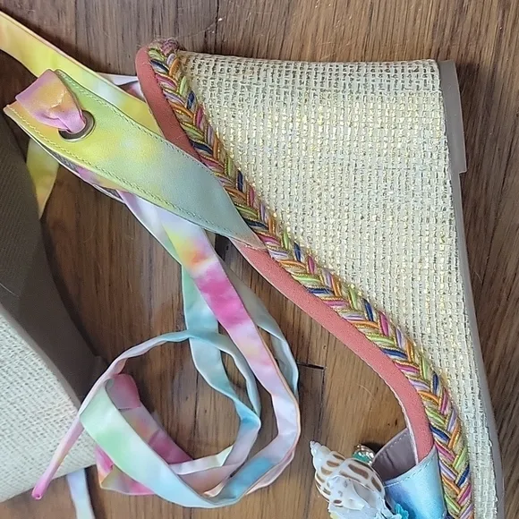 Betsey Johnson Womens Izzi Multi Open Toe Embellished Wedge Sandals-Size 8.5