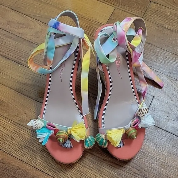 Betsey Johnson Womens Izzi Multi Open Toe Embellished Wedge Sandals-Size 8.5