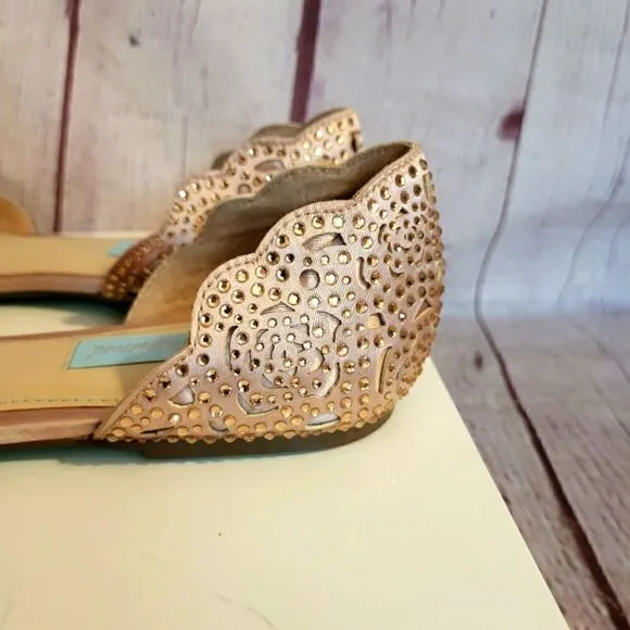 Betsey Johnson &quot;Lucy&quot; Blush Pink Peau de Soie w/Rhinestone Cutout Flats 8.5M