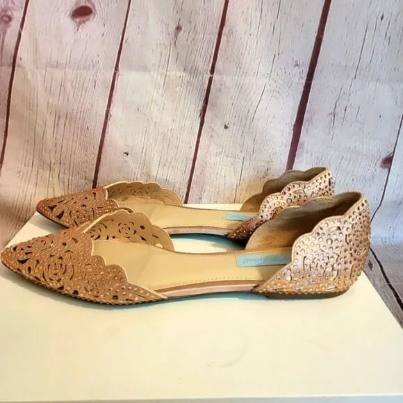Betsey Johnson &quot;Lucy&quot; Blush Pink Peau de Soie w/Rhinestone Cutout Flats 8.5M