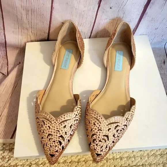 Betsey Johnson &quot;Lucy&quot; Blush Pink Peau de Soie w/Rhinestone Cutout Flats 8.5M