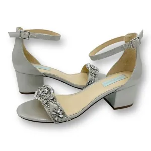 Betsey Johnson Women's Mel Jeweled Block Heels Sandals Silver Sz 8.5 WIDE