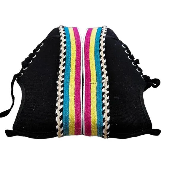 Betsy Johnson black canvas rainbow espadrille platform flats sneaker shoe size 8
