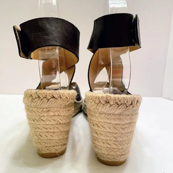 Bettye Muller Brown Leather Wrap Strap Espadrilles