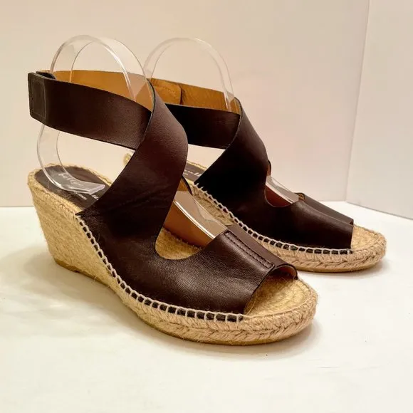 Bettye Muller Brown Leather Wrap Strap Espadrilles