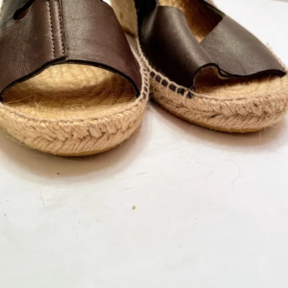 Bettye Muller Brown Leather Wrap Strap Espadrilles