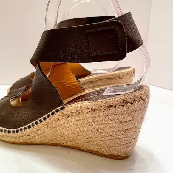 Bettye Muller Brown Leather Wrap Strap Espadrilles