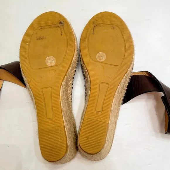 Bettye Muller Brown Leather Wrap Strap Espadrilles