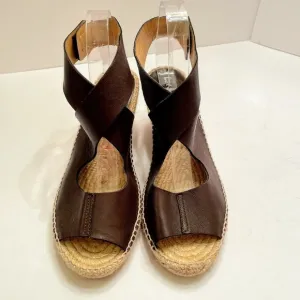 Bettye Muller Brown Leather Wrap Strap Espadrilles