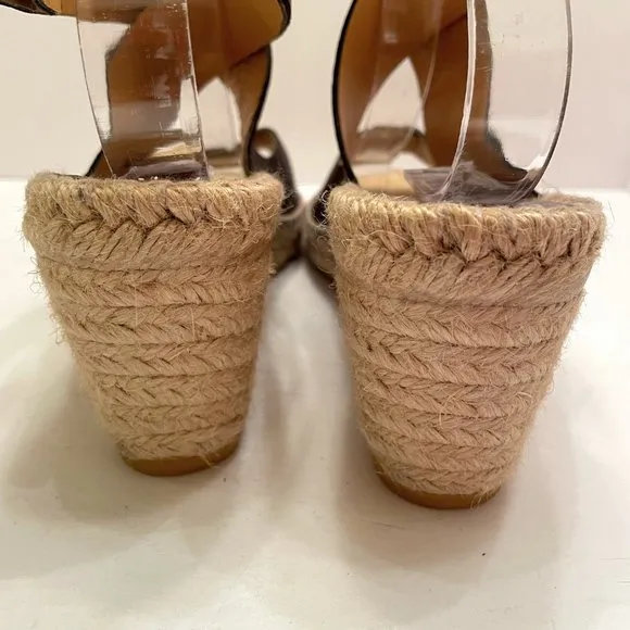 Bettye Muller Brown Leather Wrap Strap Espadrilles