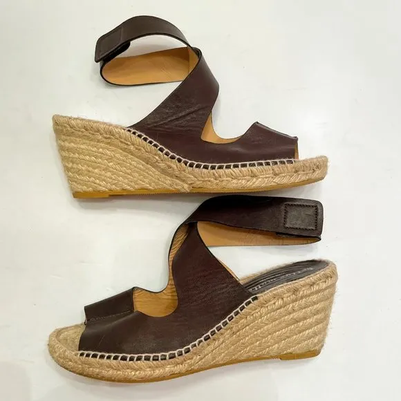 Bettye Muller Brown Leather Wrap Strap Espadrilles