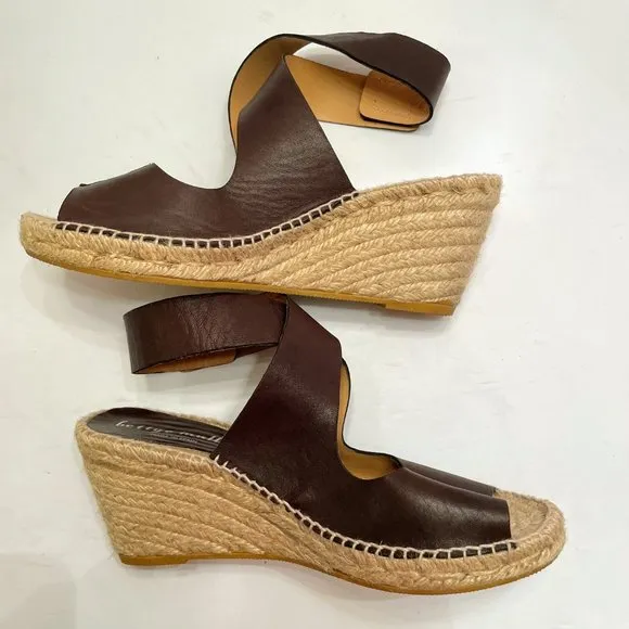 Bettye Muller Brown Leather Wrap Strap Espadrilles
