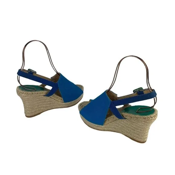Bettye Muller Espadrille Wedges Blue Open Toe Canvas Upper Made in Spain 40
