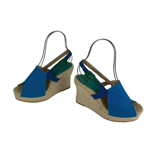 Bettye Muller Espadrille Wedges Blue Open Toe Canvas Upper Made in Spain 40