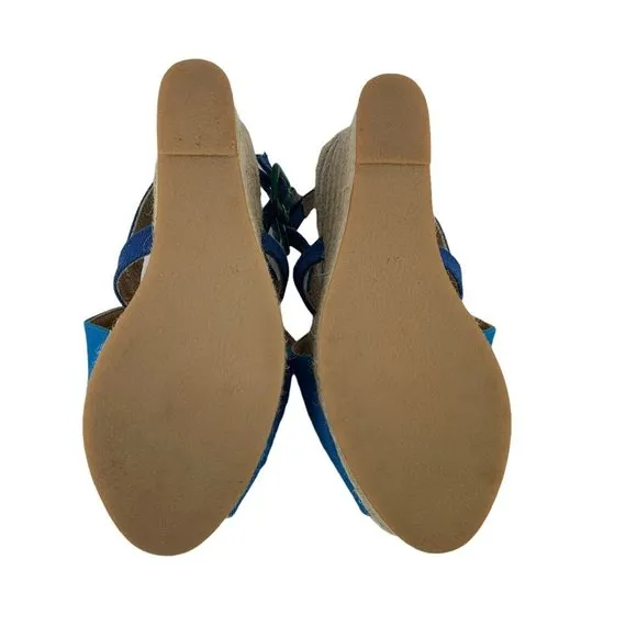 Bettye Muller Espadrille Wedges Blue Open Toe Canvas Upper Made in Spain 40