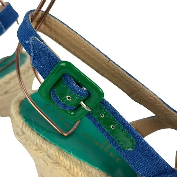 Bettye Muller Espadrille Wedges Blue Open Toe Canvas Upper Made in Spain 40