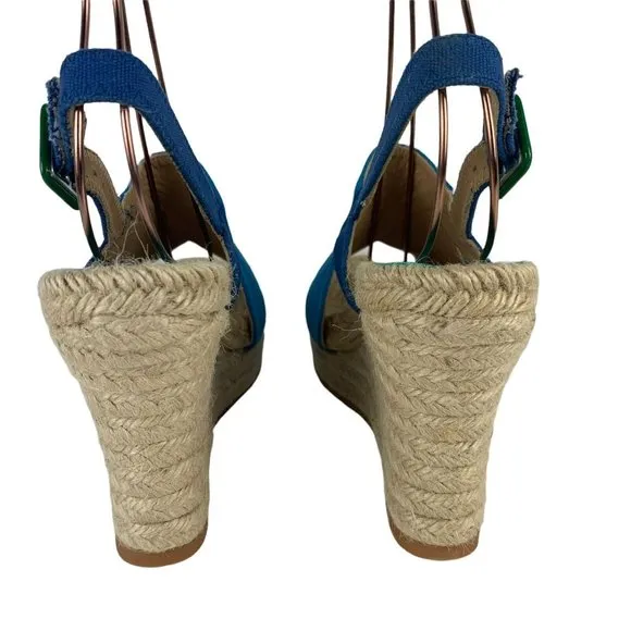 Bettye Muller Espadrille Wedges Blue Open Toe Canvas Upper Made in Spain 40