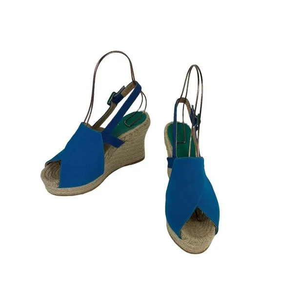 Bettye Muller Espadrille Wedges Blue Open Toe Canvas Upper Made in Spain 40