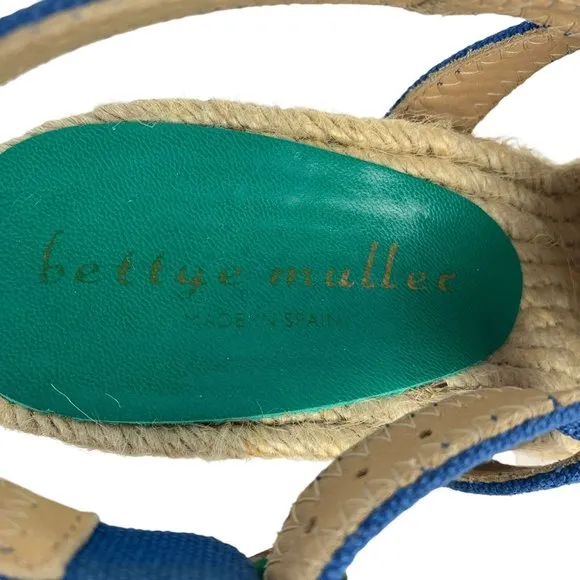 Bettye Muller Espadrille Wedges Blue Open Toe Canvas Upper Made in Spain 40