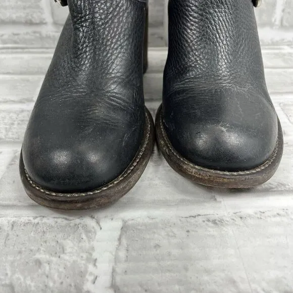 Bianco Easy Women 's 38 /7.5 US Black Leather Buckle Moto Mid Calf Chunky Boots