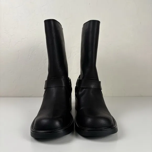 Billini Oreta Mid Calf Moto Boot Women's Size 7 Black Silver Buckle NWOB