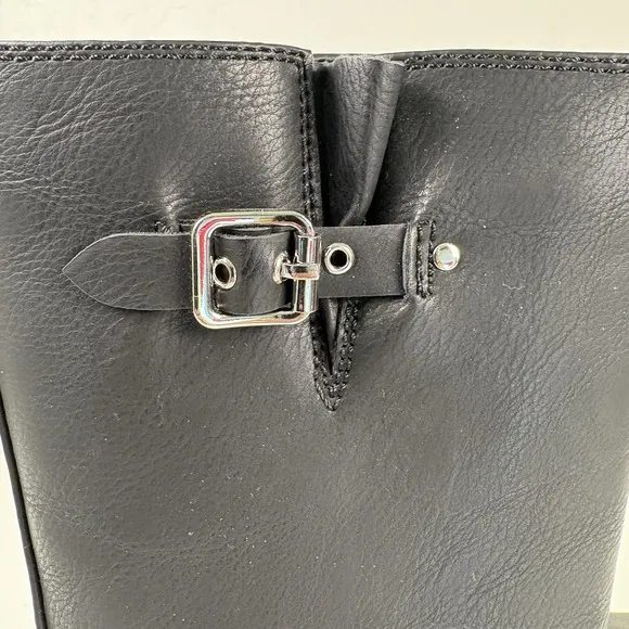 Billini Oreta Mid Calf Moto Boot Women's Size 7 Black Silver Buckle NWOB