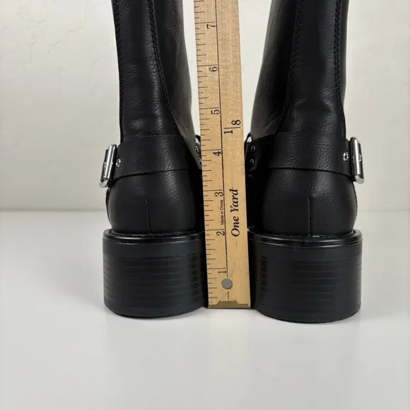 Billini Oreta Mid Calf Moto Boot Women's Size 7 Black Silver Buckle NWOB