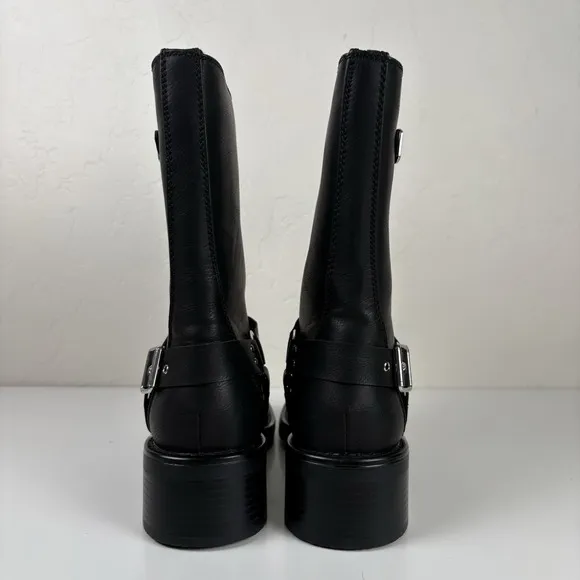 Billini Oreta Mid Calf Moto Boot Women's Size 7 Black Silver Buckle NWOB