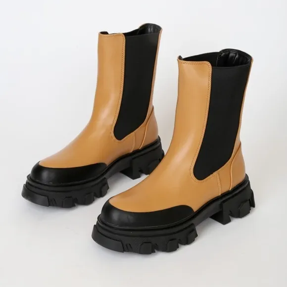 billini Yuna Desert Platform Slip-On Mid-Calf Boots