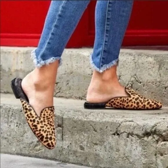 Birdies Size 5 Leopard Cheetah Calf‎ Hair Phoebe Slides Sandals Shoe