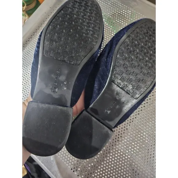 Birdies The Phoebe Velvet Mule Slides In Navy Sz 8.5 Penny Loafer Leather Shoes