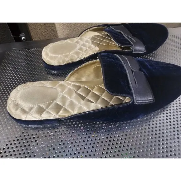 Birdies The Phoebe Velvet Mule Slides In Navy Sz 8.5 Penny Loafer Leather Shoes