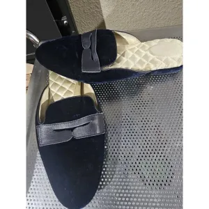 Birdies The Phoebe Velvet Mule Slides In Navy Sz 8.5 Penny Loafer Leather Shoes