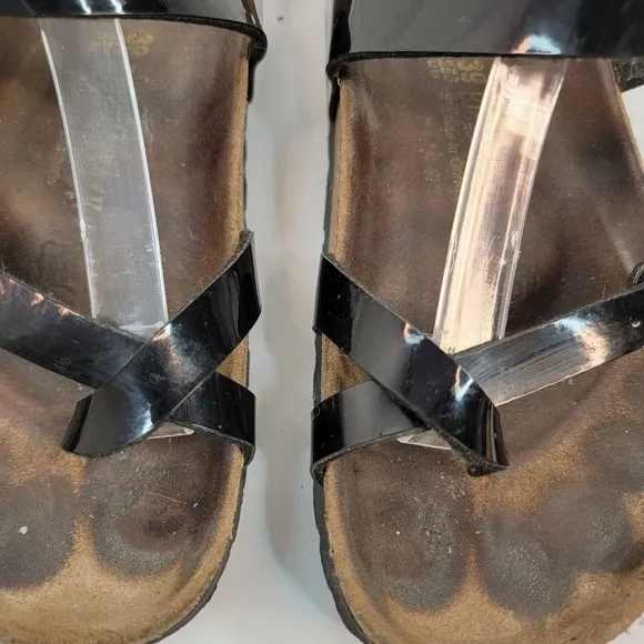 Birkenstock 39/8 Mayari Sandals Birko Flor Pattern Leather Black