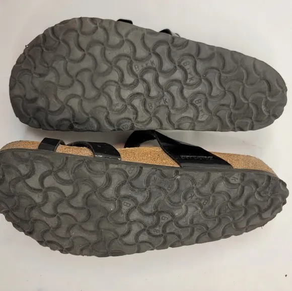 Birkenstock 39/8 Mayari Sandals Birko Flor Pattern Leather Black
