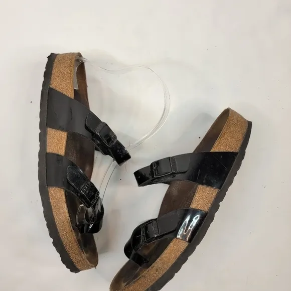 Birkenstock 39/8 Mayari Sandals Birko Flor Pattern Leather Black
